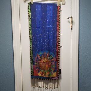 Laurel Burch 100% Silk Oblong Scarf "Harmony Under The Sun"